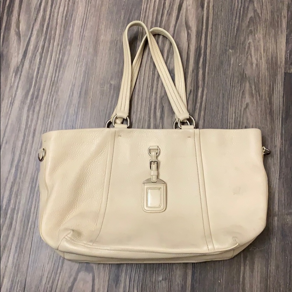 Cream Prada hand bag